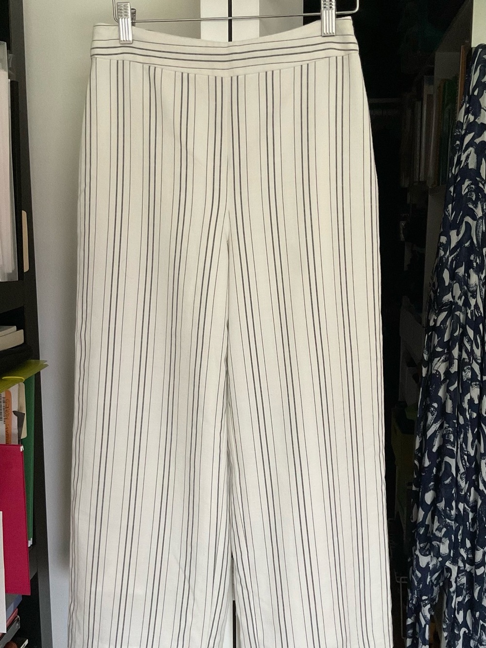 Vince Camuto White Wide-Leg Pinstripe Trousers